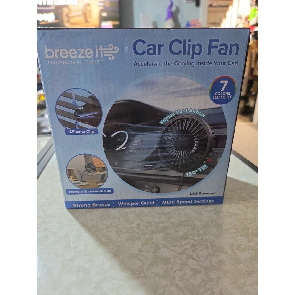 breeze it Car Clip Fan USB Multi Speed Flexible Gooseneck Silicone Clip Black